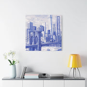 New York City Toile Art – Blue Scenic Skyline Matte Canvas LavenderCeleste