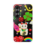 Lucky Symbols Tough Phone Case – 777 Dice Rainbow Maneki Neko Design - LavenderCeleste
