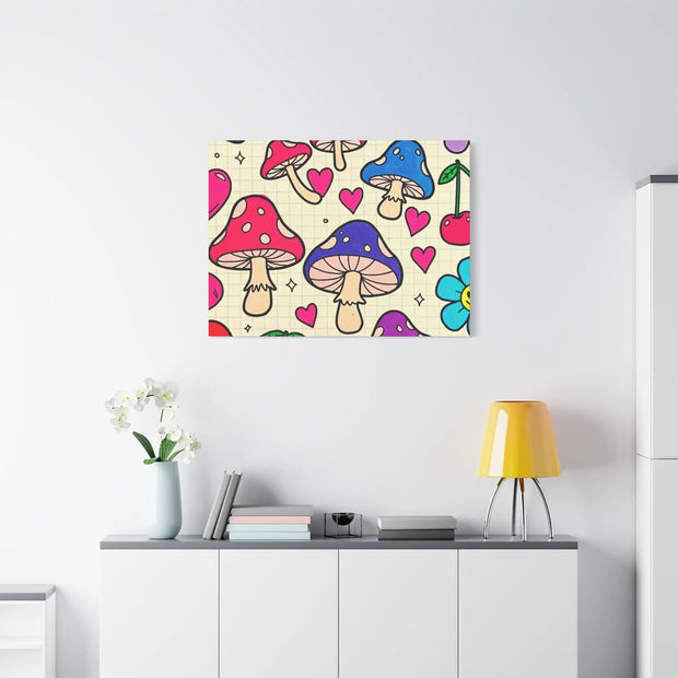 Kawaii Mushroom Cherry Flower Matte Canvas Print LavenderCeleste