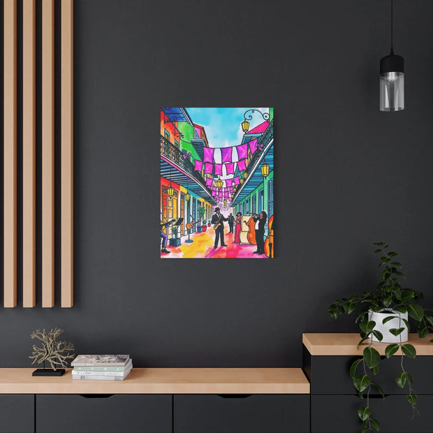 Vibrant New Orleans Jazz Street Matte Canvas – French Quarter Music Scene Printify