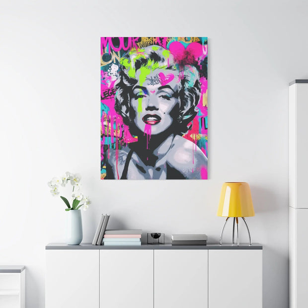 Marilyn Monroe Graffiti Matte Canvas – Neon Pop Art Street Style Wall Decor - LavenderCeleste