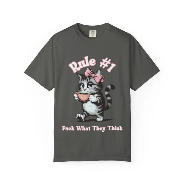 Rule #1 Fuck What They Think Sassy Cat Graphic Tee LavenderCeleste