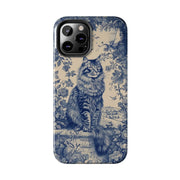 Maine Coon Toile Tough Phone Case – Vintage Blue Floral Cat Pattern - LavenderCeleste