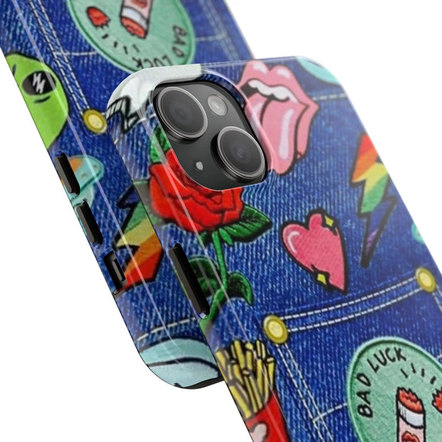 Retro Kidcore Denim Patch Tough Phone Case LavenderCeleste