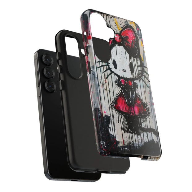 Goth Bow Cat Graffiti Pop Art Tough Phone Case LavenderCeleste