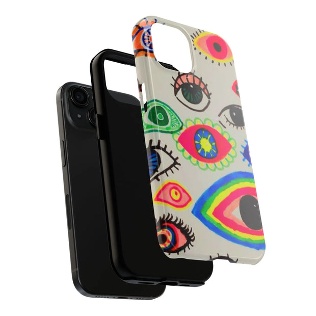 White Neon Evil Eye Psychedelic Pattern Tough Phone Case LavenderCeleste