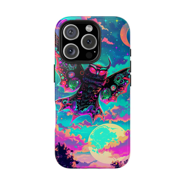 Mothman Tough Phone Case – Psychedelic Neon Cryptid Aesthetic - LavenderCeleste