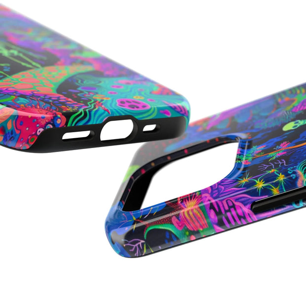 Neon Bones Fantasy Tough Phone Case | Vivid Gothic Art | Surreal Colorful Skeleton Aesthetic Cover WOYC