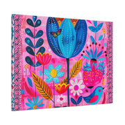 Whimsical Pink Blue Floral Matte Canvas Art - LavenderCeleste