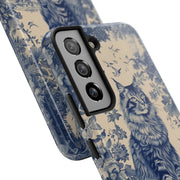 Maine Coon Toile Tough Phone Case – Vintage Blue Floral Cat Pattern - LavenderCeleste