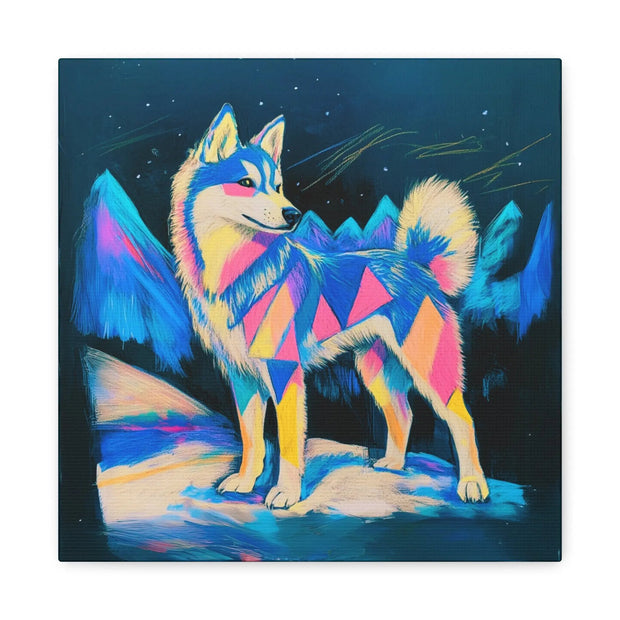 Vibrant Husky Abstract Pop Art Matte Canvas Print LavenderCeleste