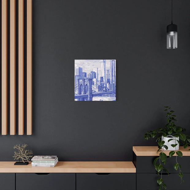 New York City Toile Art – Blue Scenic Skyline Matte Canvas LavenderCeleste