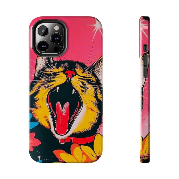 Yawning Cat Pop Art Bright Retro Aesthetic Tough Phone Case LavenderCeleste