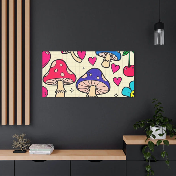 Kawaii Mushroom Cherry Flower Matte Canvas Print LavenderCeleste