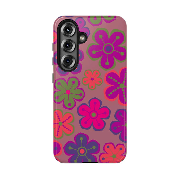 Retro Neon Groovy Flowers Tough Phone Case – 70s Psychedelic Floral Pattern Printify