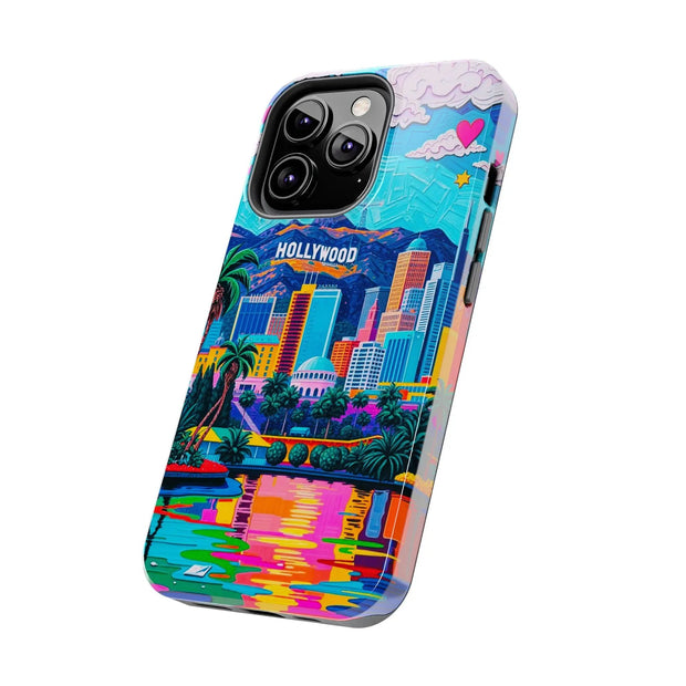 Los Angeles Hollywood Skyline Tough Phone Case – Vibrant Pop Art City Design - LavenderCeleste