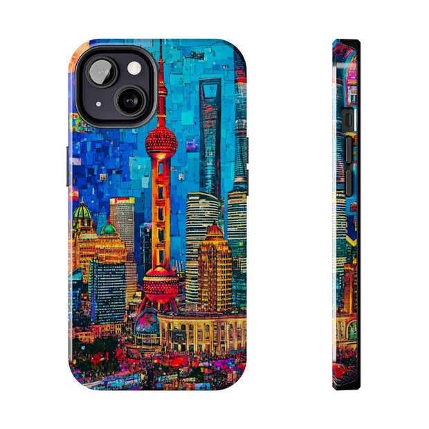 Shanghai Skyline Collage Pop Art Tough Phone Case LavenderCeleste