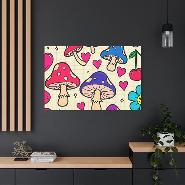 Kawaii Mushroom Cherry Flower Matte Canvas Print LavenderCeleste