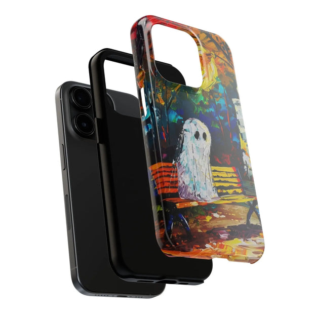Lonely Ghost Tough Phone Case – Abstract Fall Park Bench Painting