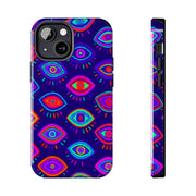 Trippy Neon Evil Eye Protective Tough Phone Case LavenderCeleste