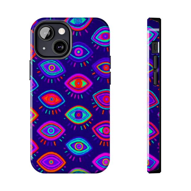 Trippy Neon Evil Eye Protective Tough Phone Case LavenderCeleste