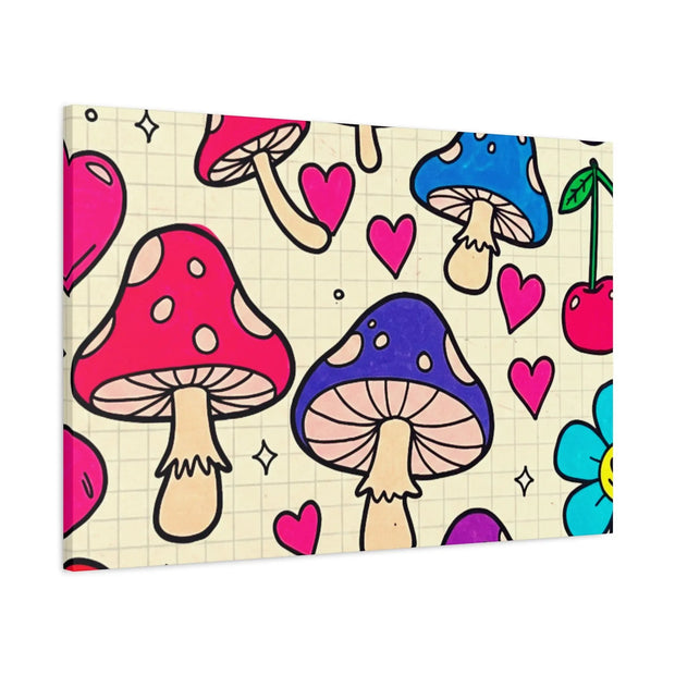 Kawaii Mushroom Cherry Flower Matte Canvas Print LavenderCeleste