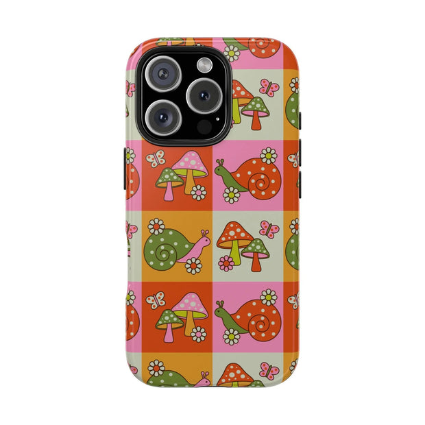 Retro Groovy Snail and Mushroom Tough Phone Case LavenderCeleste