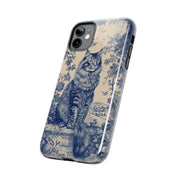 Maine Coon Toile Tough Phone Case – Vintage Blue Floral Cat Pattern - LavenderCeleste