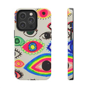 White Neon Evil Eye Psychedelic Pattern Tough Phone Case LavenderCeleste
