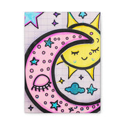 Kawaii Sun and Moon Doodle Matte Canvas Art Print LavenderCeleste