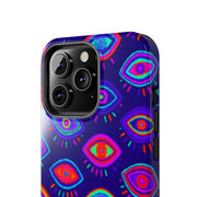 Trippy Neon Evil Eye Protective Tough Phone Case LavenderCeleste