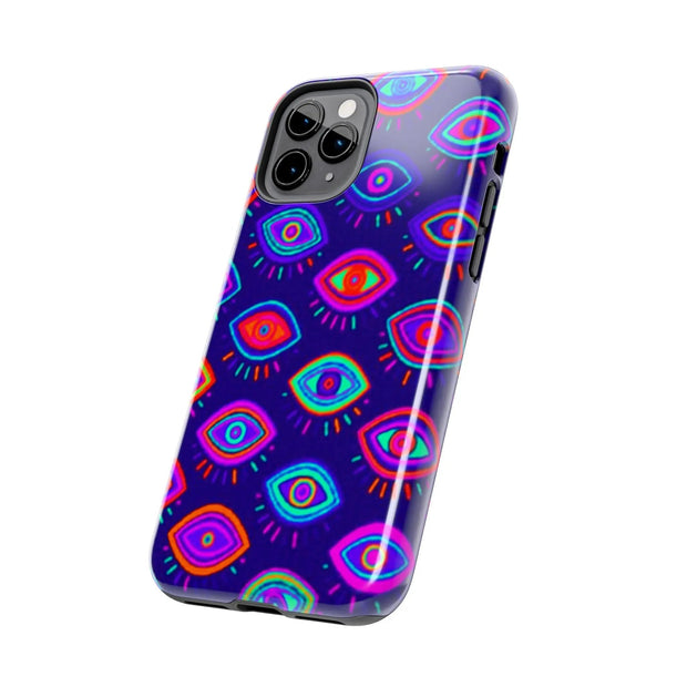 Trippy Neon Evil Eye Protective Tough Phone Case LavenderCeleste