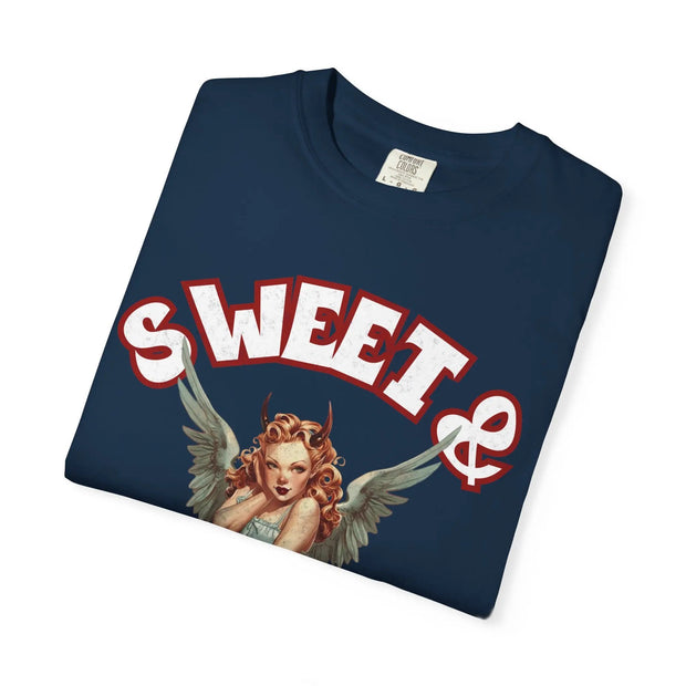 Sweet & Sinful Angel Devil Retro Comfort Colors Tee LavenderCeleste