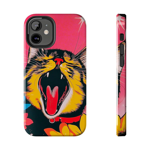 Yawning Cat Pop Art Bright Retro Aesthetic Tough Phone Case LavenderCeleste