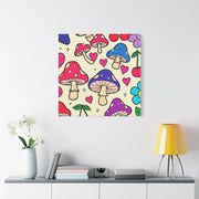 Kawaii Mushroom Cherry Flower Matte Canvas Print LavenderCeleste
