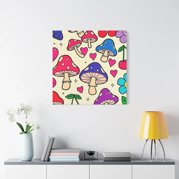 Kawaii Mushroom Cherry Flower Matte Canvas Print LavenderCeleste