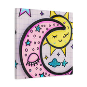 Kawaii Sun and Moon Doodle Matte Canvas Art Print LavenderCeleste