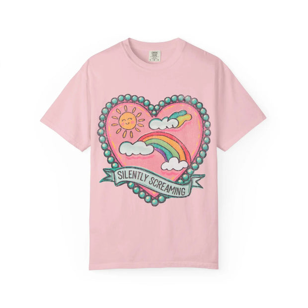 Silently Screaming Pastel Rainbow Comfort Colors Tee LavenderCeleste