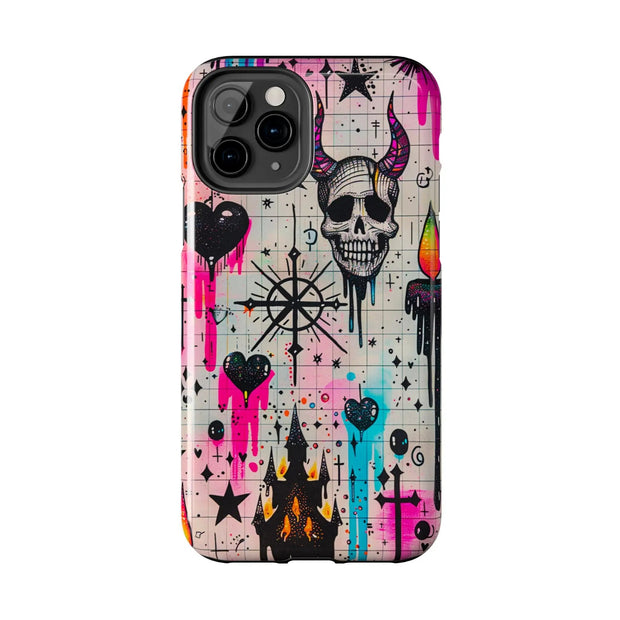 Skull Occult Neon Drip Pastel Goth Tough Phone Case LavenderCeleste