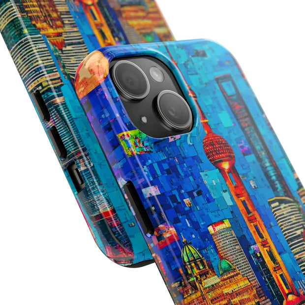 Shanghai Skyline Collage Pop Art Tough Phone Case LavenderCeleste
