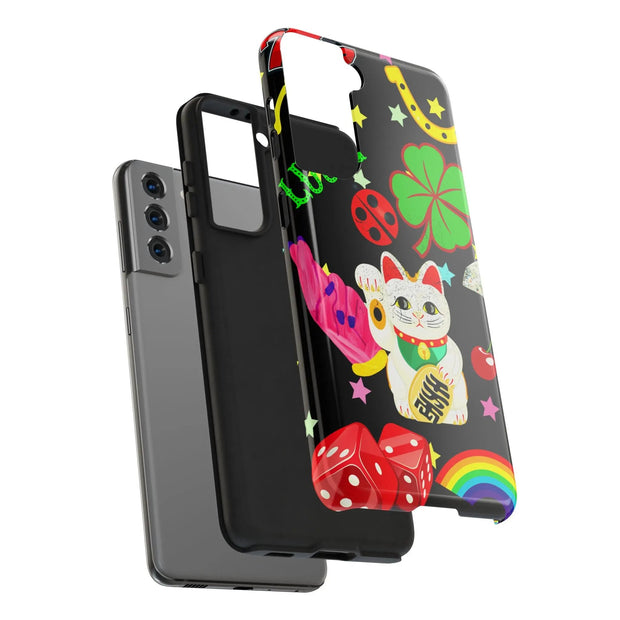 Lucky Symbols Tough Phone Case – 777 Dice Rainbow Maneki Neko Design - LavenderCeleste