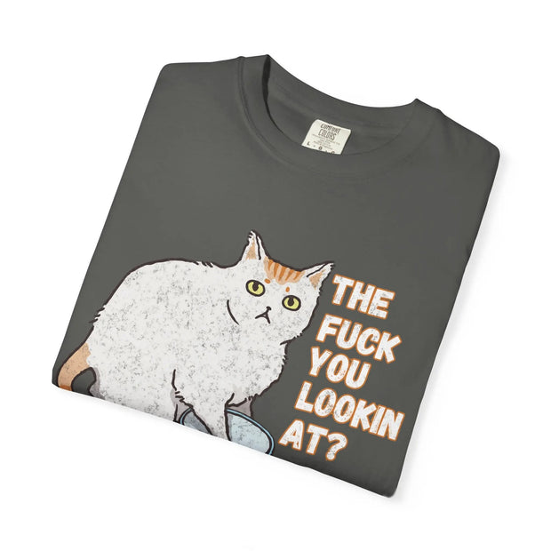 The Fuck You Lookin At Cat Comfort Colors Tee LavenderCeleste