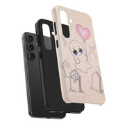 Sad Ghost with Heart Balloon Kawaii Tough Phone Case LavenderCeleste