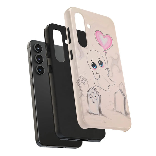 Sad Ghost with Heart Balloon Kawaii Tough Phone Case LavenderCeleste