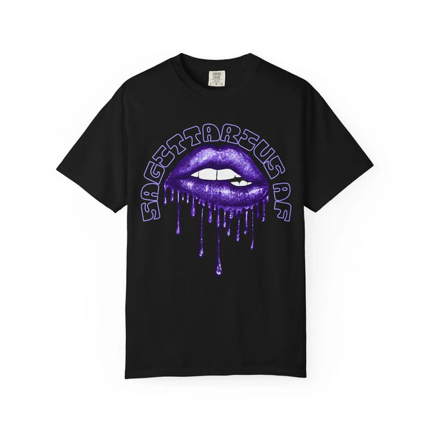 Sagittarius AF Dripping Lips Zodiac Graphic Tee LavenderCeleste