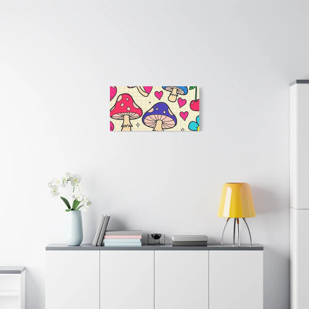 Kawaii Mushroom Cherry Flower Matte Canvas Print LavenderCeleste