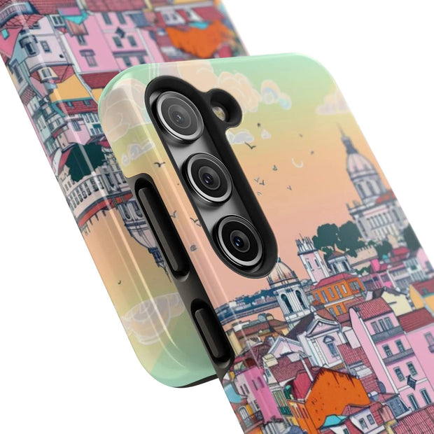 Lisbon Portugal Tough Phone Case – Pastel City Skyline Aesthetic
