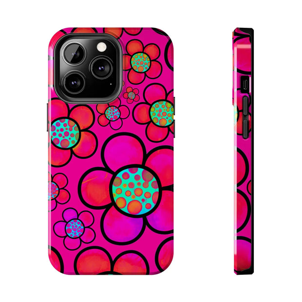Hot Pink Retro Flower Power Tough Phone Case LavenderCeleste