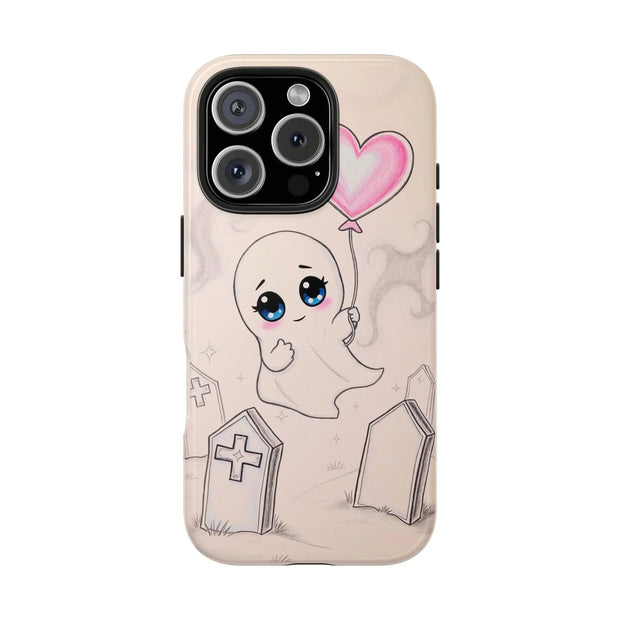 Sad Ghost with Heart Balloon Kawaii Tough Phone Case LavenderCeleste