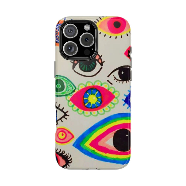 White Neon Evil Eye Psychedelic Pattern Tough Phone Case LavenderCeleste